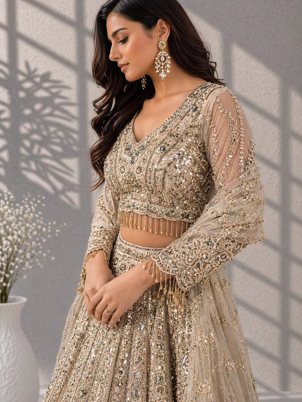 gold embroidered traditional lehenga