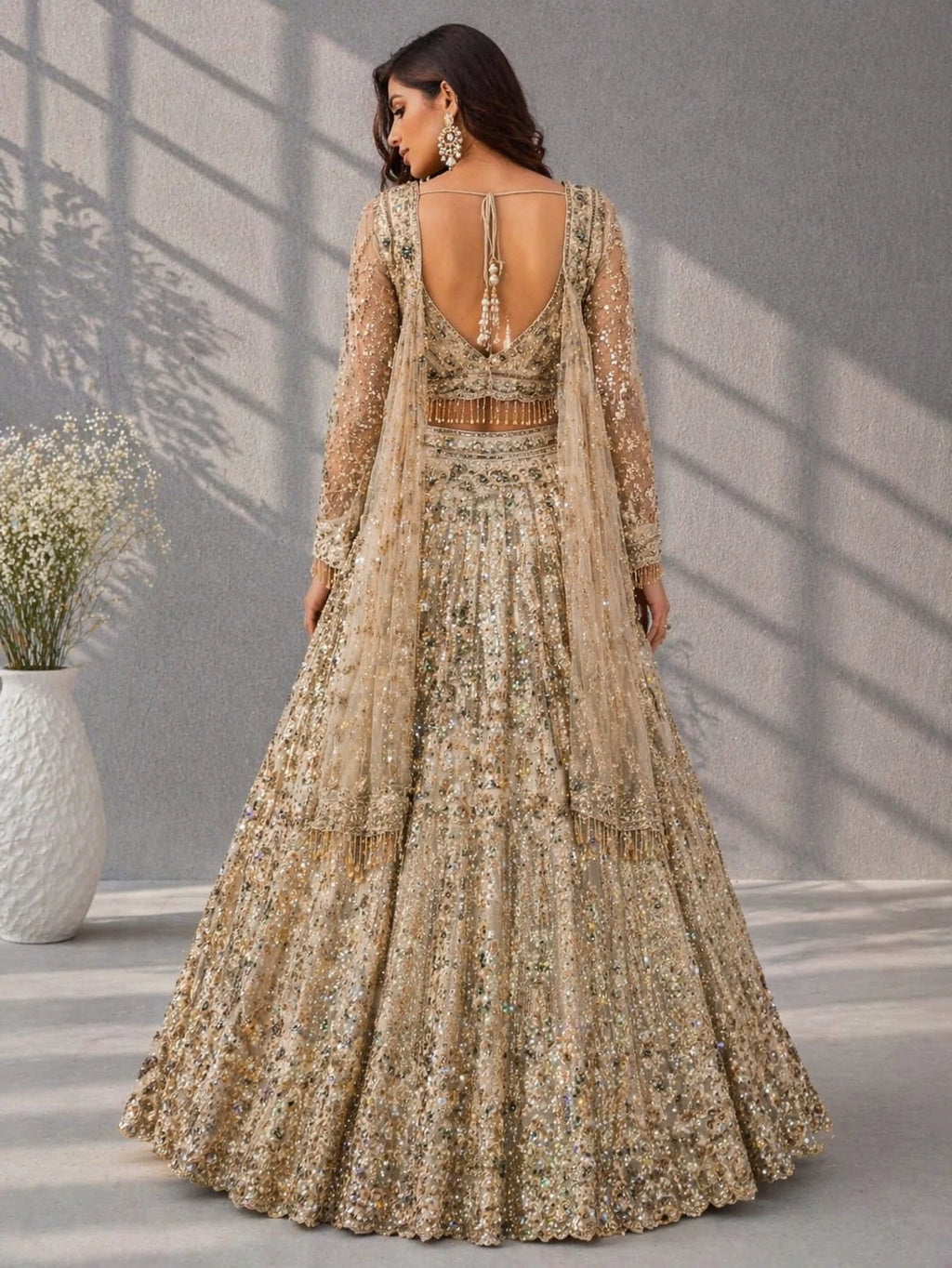 gold embroidered traditional lehenga