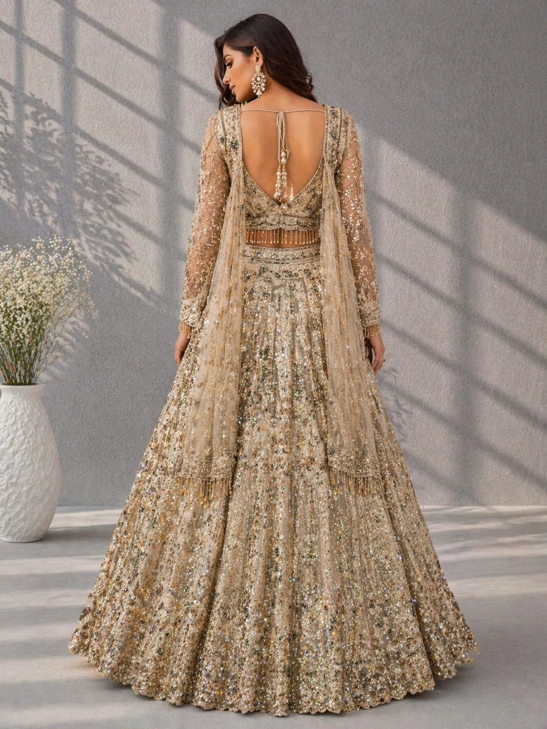 gold embroidered traditional lehenga