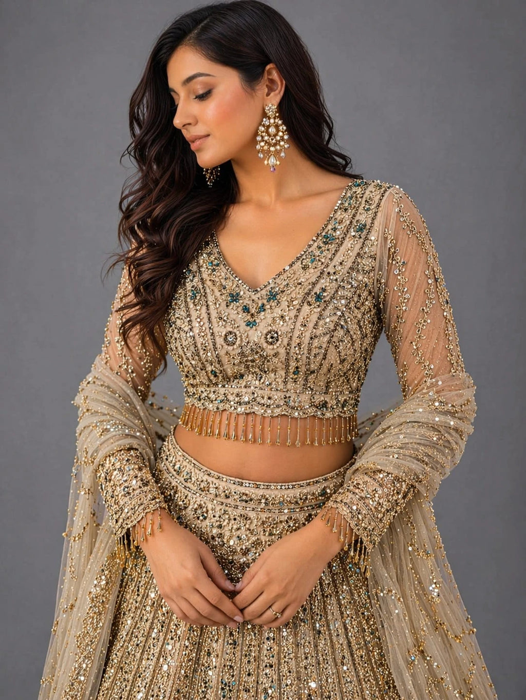 gold embroidered traditional lehenga