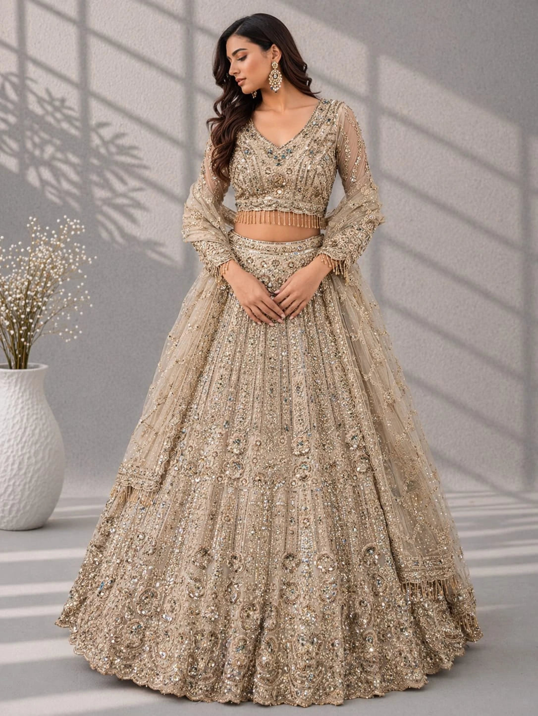 gold embroidered traditional lehenga