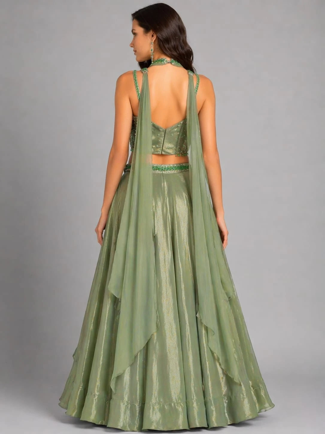 green beaded lehenga