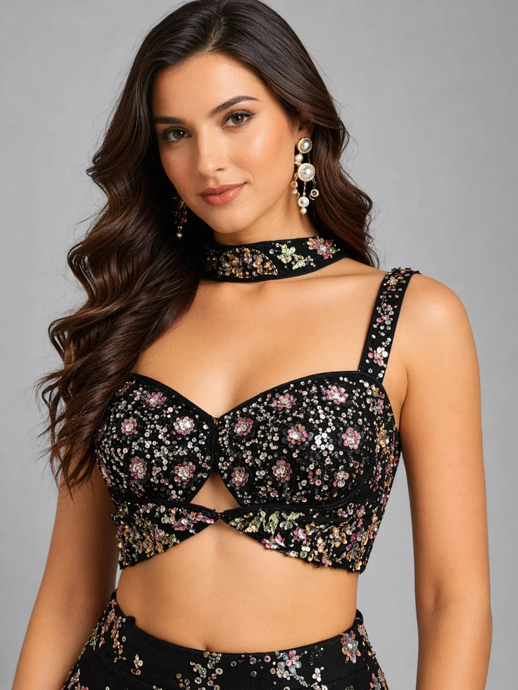 black floral lehenga