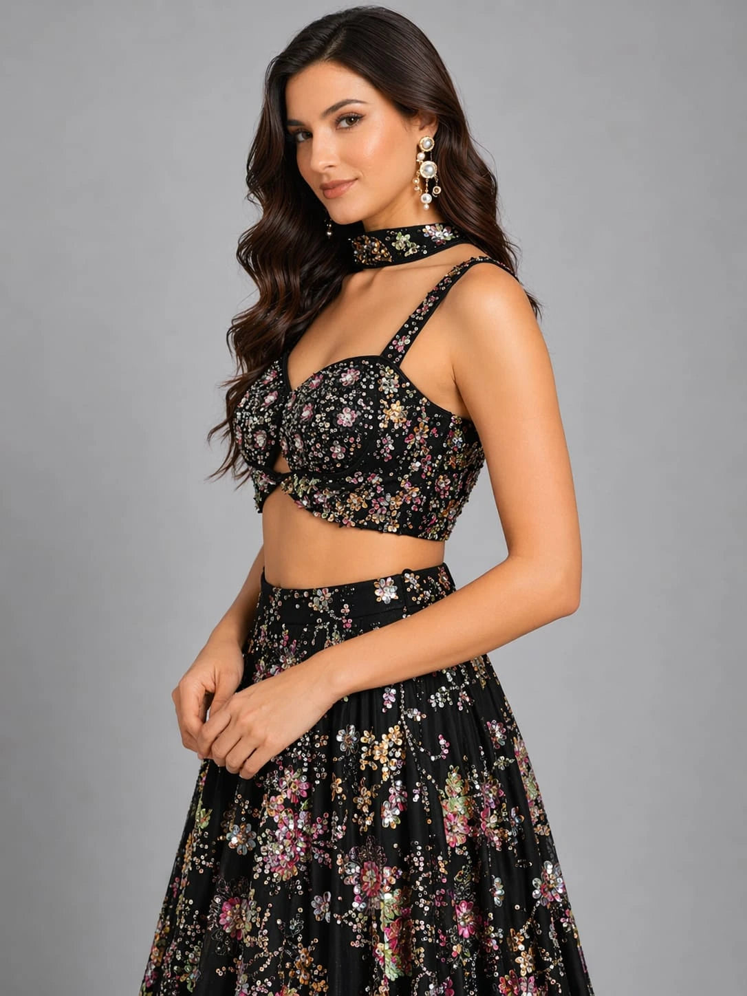 black floral lehenga