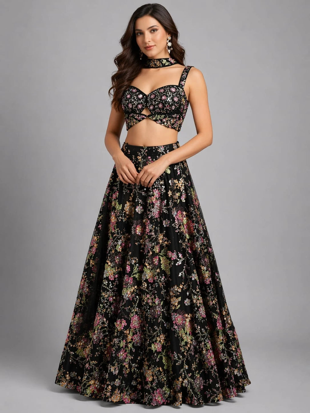 black floral lehenga