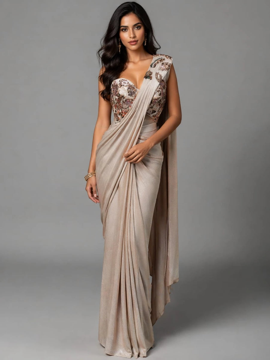peach drape saree