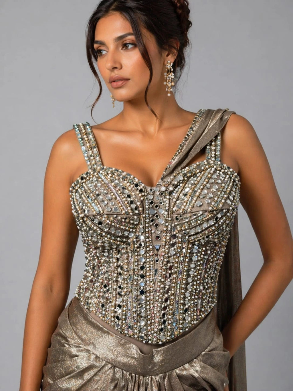 glamorous gold drape saree