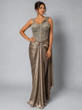 glamorous gold drape saree