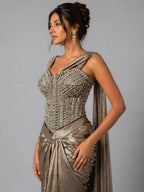 glamorous gold drape saree