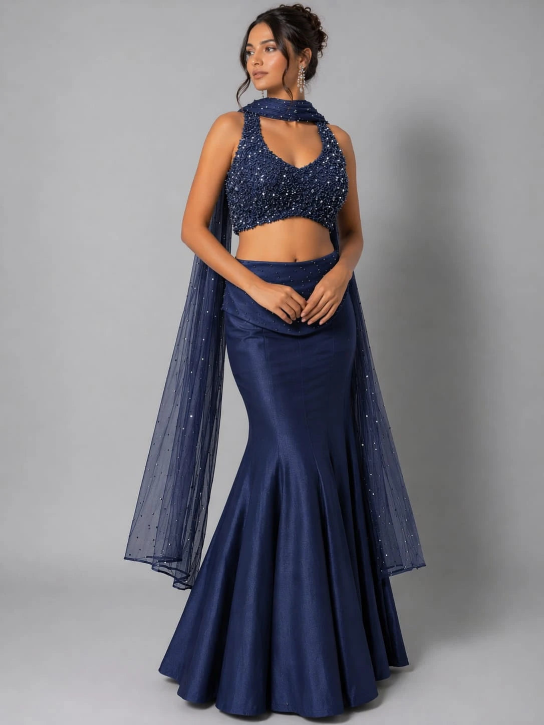 blue mermaid lehenga