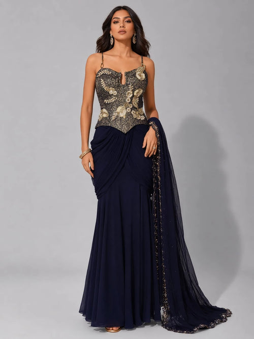 blue dhoti set