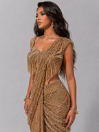 gold beaded drape saree
