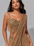 gold beaded drape saree