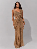 gold beaded drape saree
