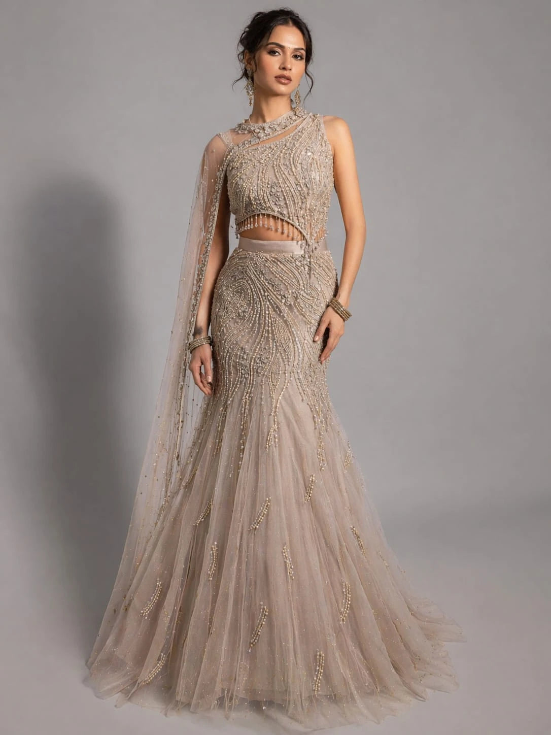 embroidered grey lehenga