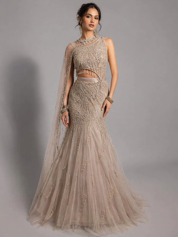 embroidered grey lehenga