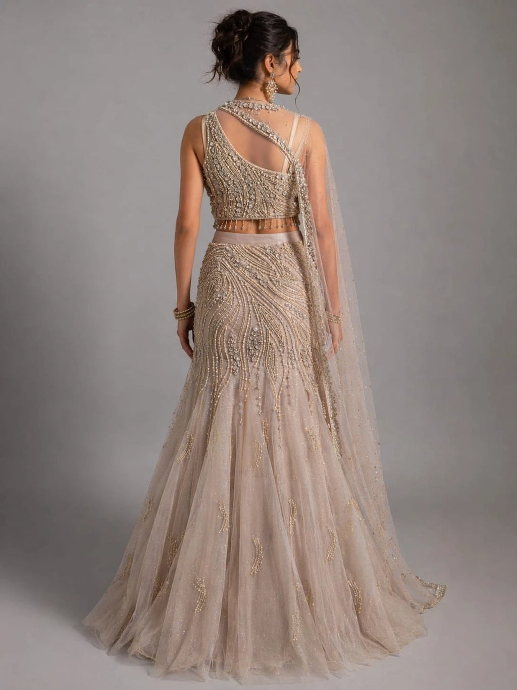 embroidered grey lehenga