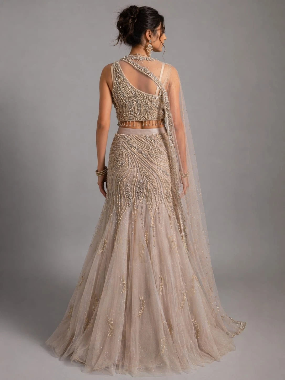 embroidered grey lehenga