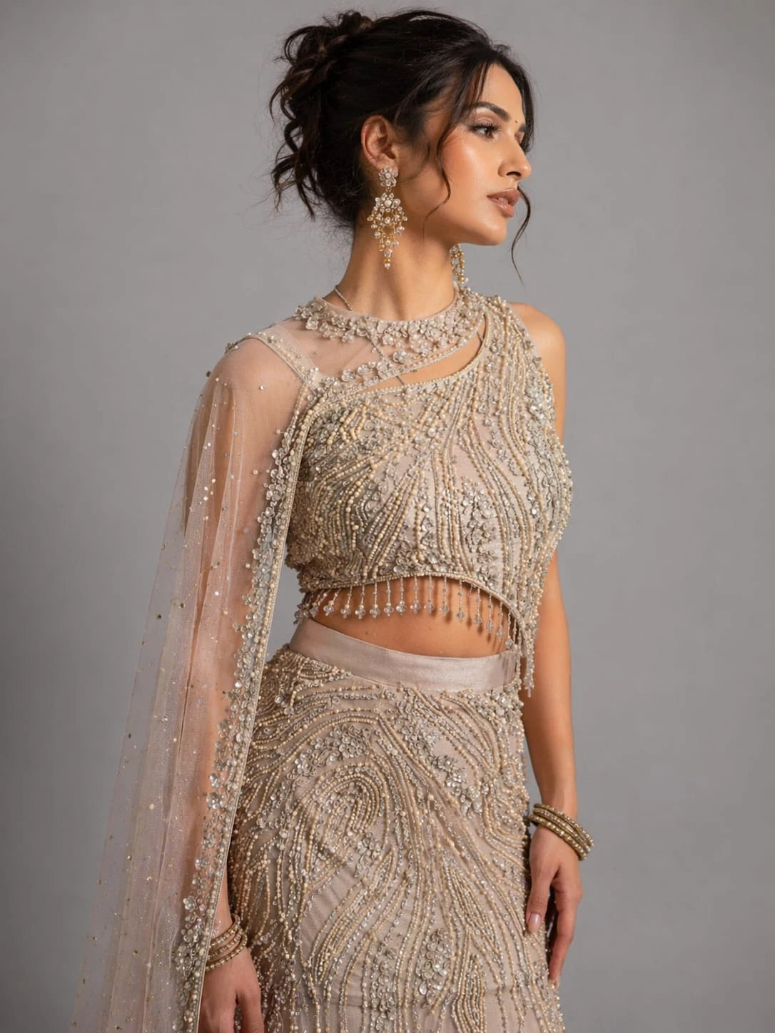 embroidered grey lehenga