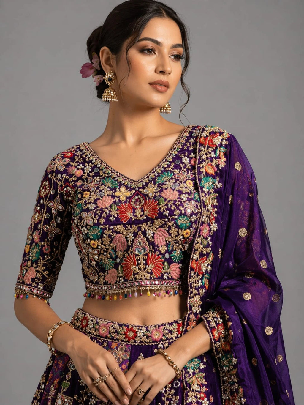 purple embroidered lehenga