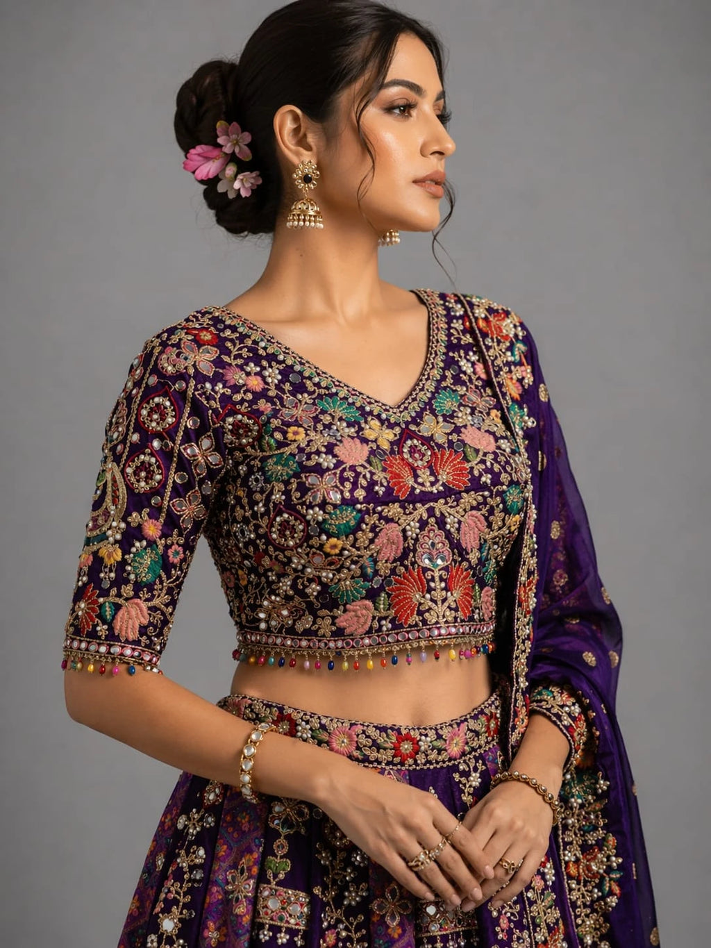 purple embroidered lehenga