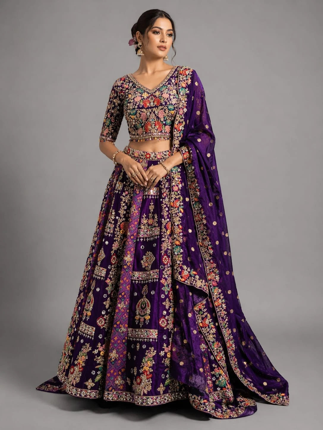 purple embroidered lehenga