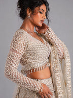 embroidered beige lehenga