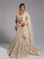 embroidered beige lehenga