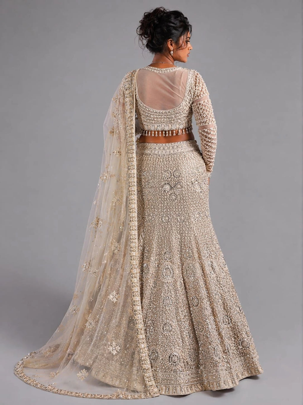 embroidered beige lehenga