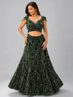 bottle green lehenga