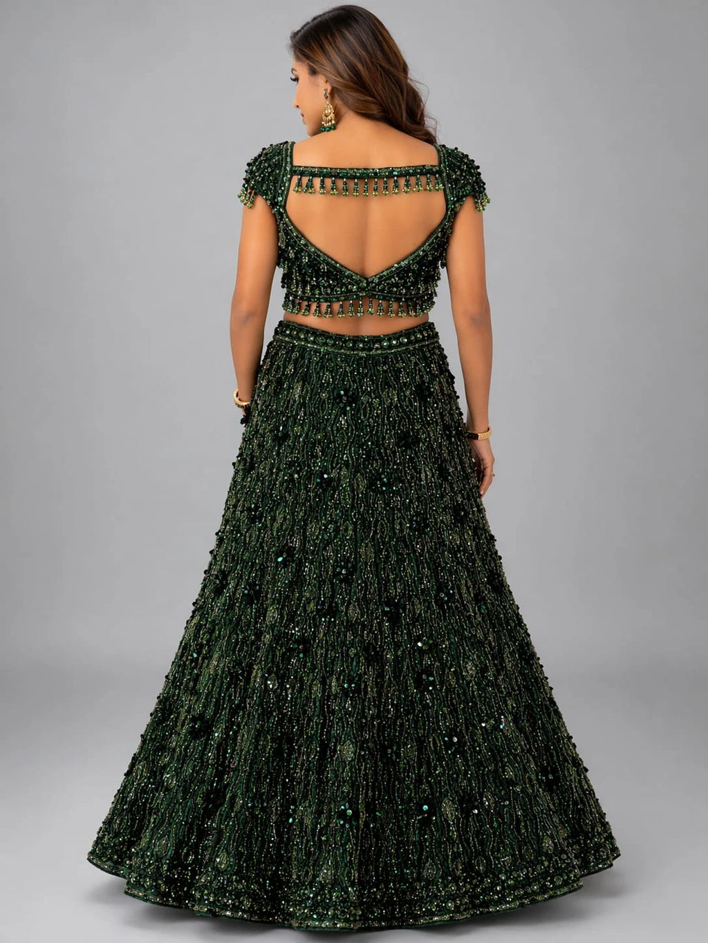 bottle green lehenga