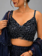 Navy blue layered lehenga
