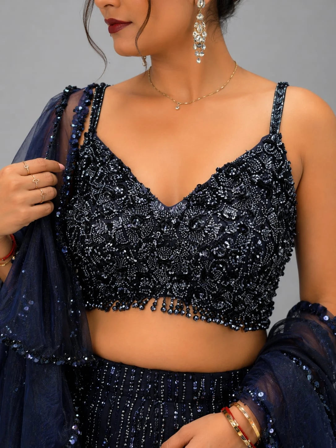 Navy blue layered lehenga