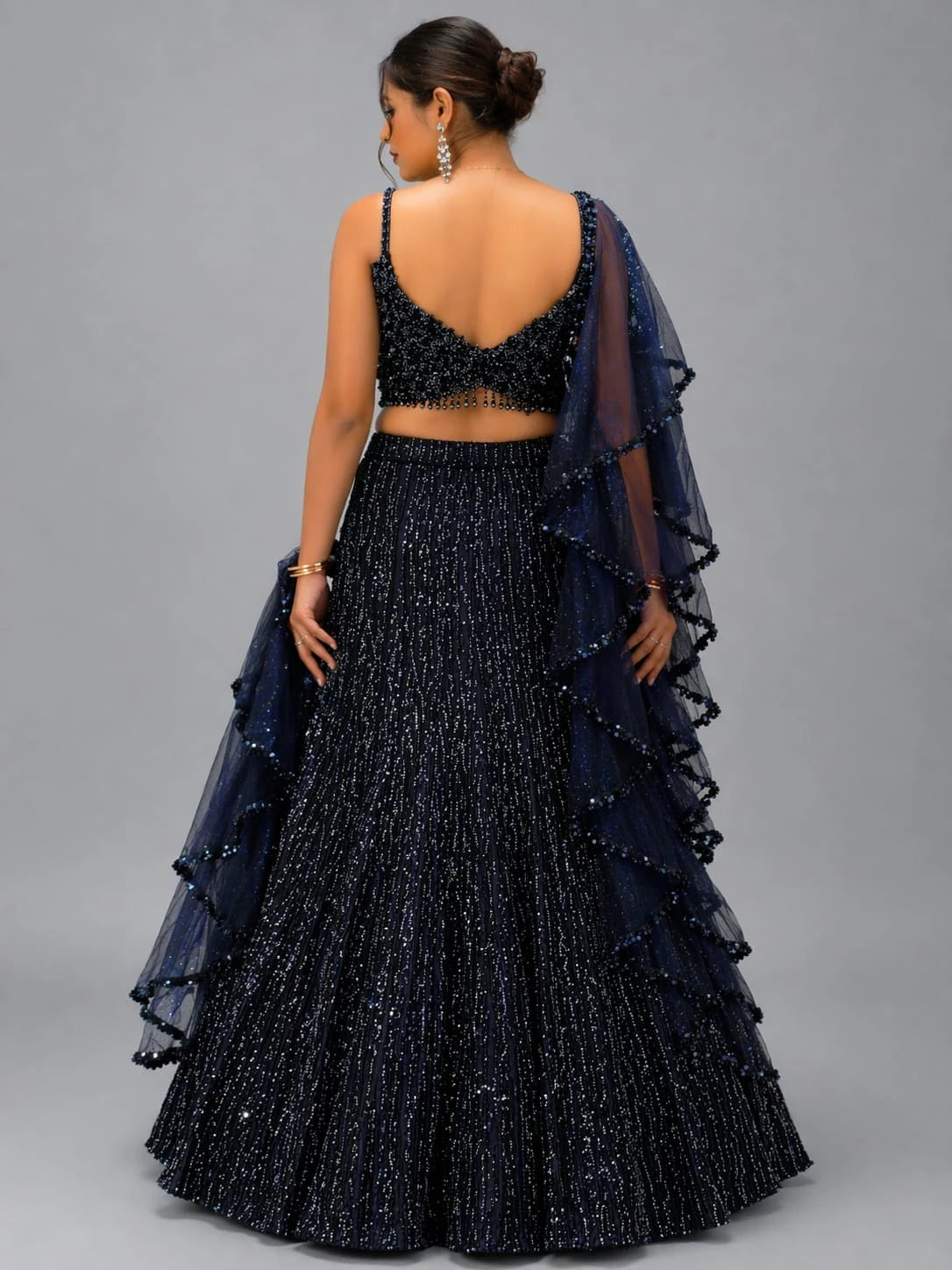 Navy blue layered lehenga