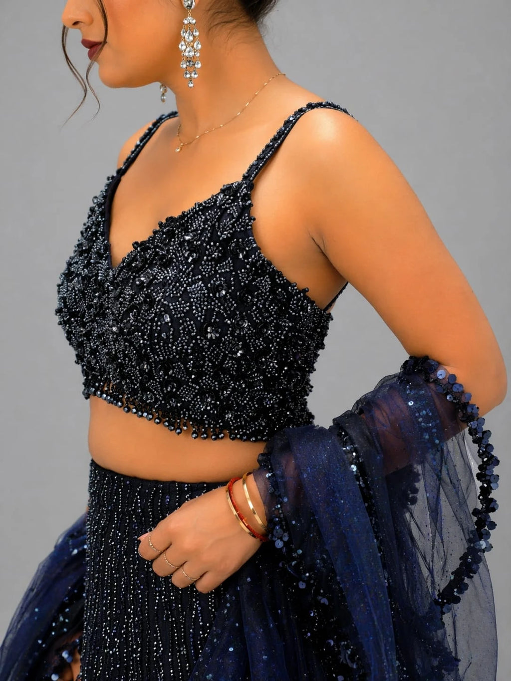 Navy blue layered lehenga