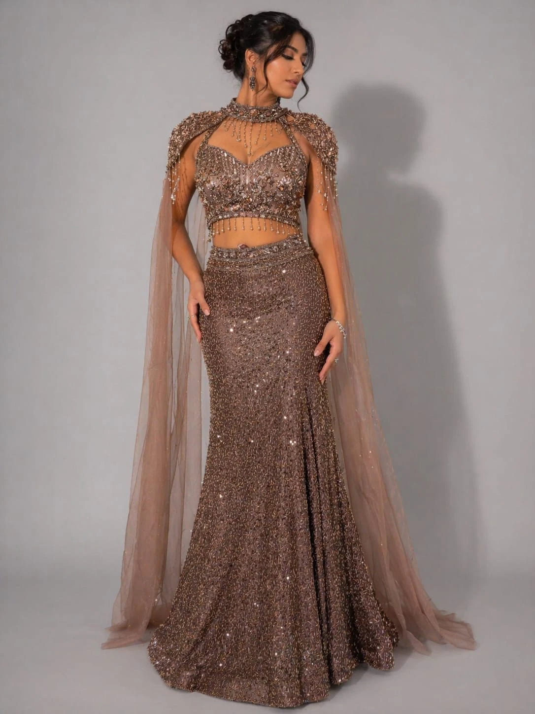 copper sparkling lehenga