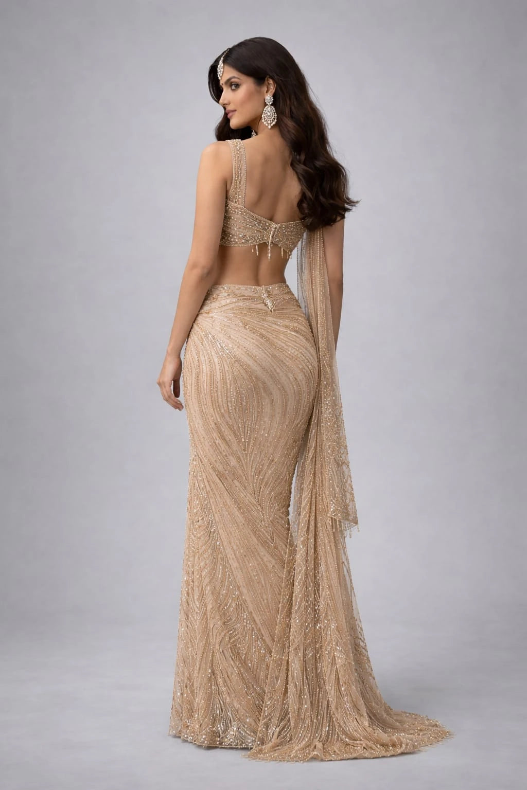 gold pre-drape saree