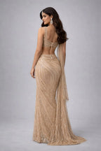 gold pre-drape saree