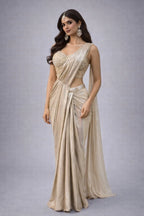cream drape saree