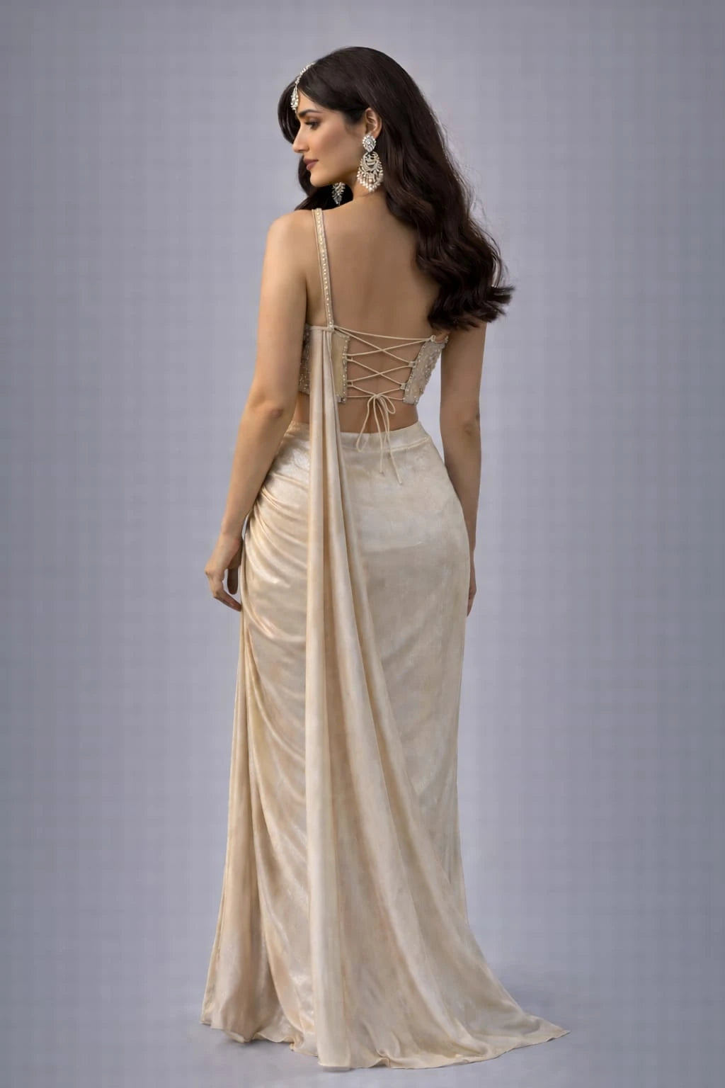 cream drape saree
