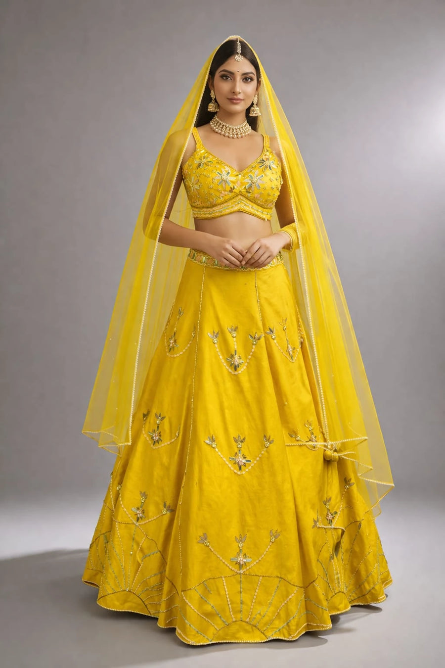  yellow embroidered lehenga