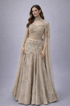 chiku cape style lehenga 