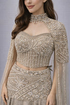 chiku cape style lehenga 