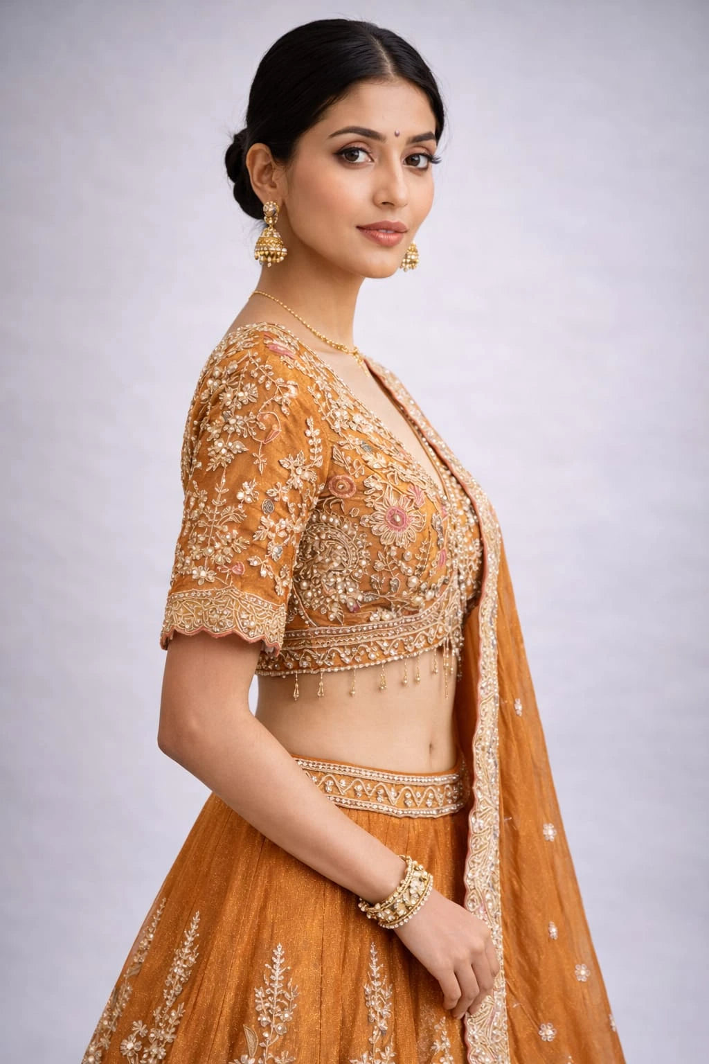 rust lehenga set