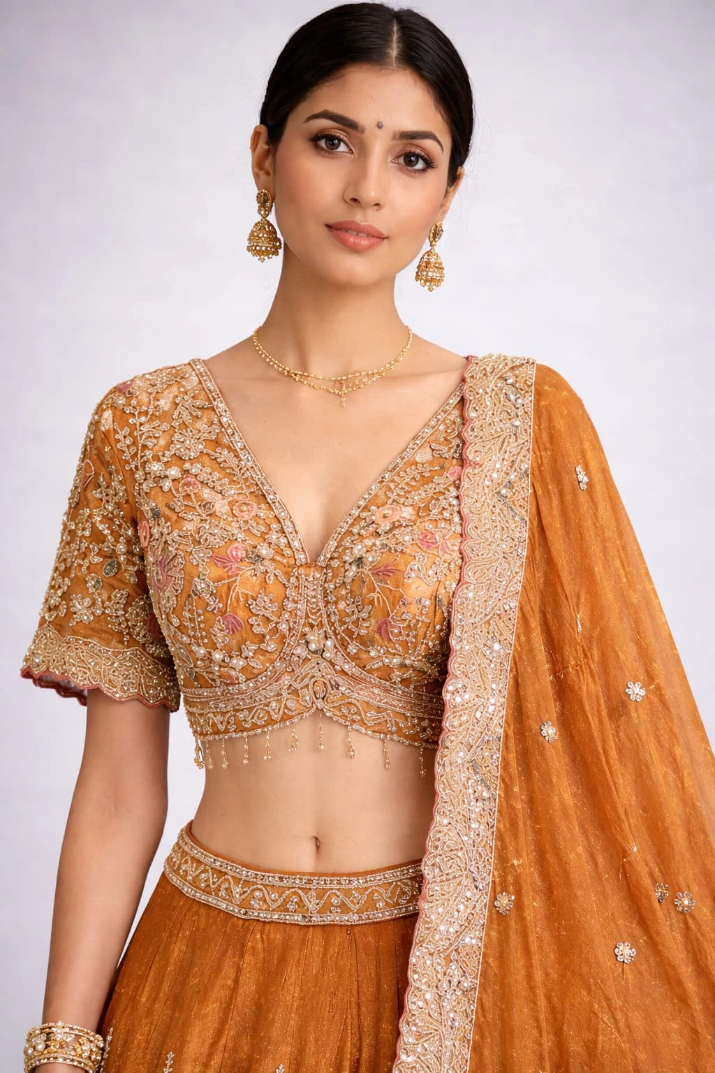 rust lehenga set
