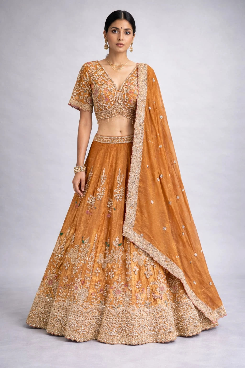 rust lehenga set