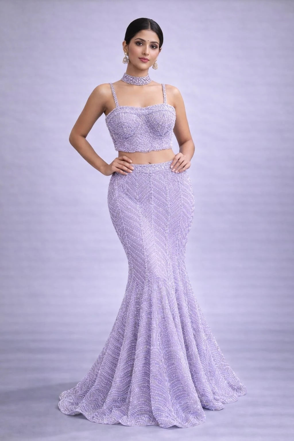 lavender mermaid lehenga set