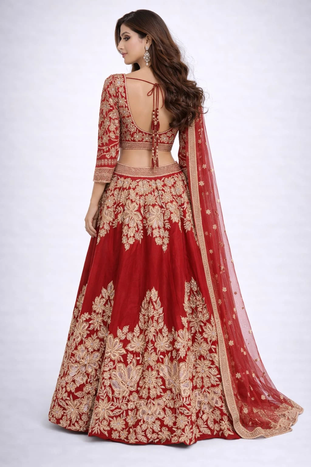 red embroidered lehenga