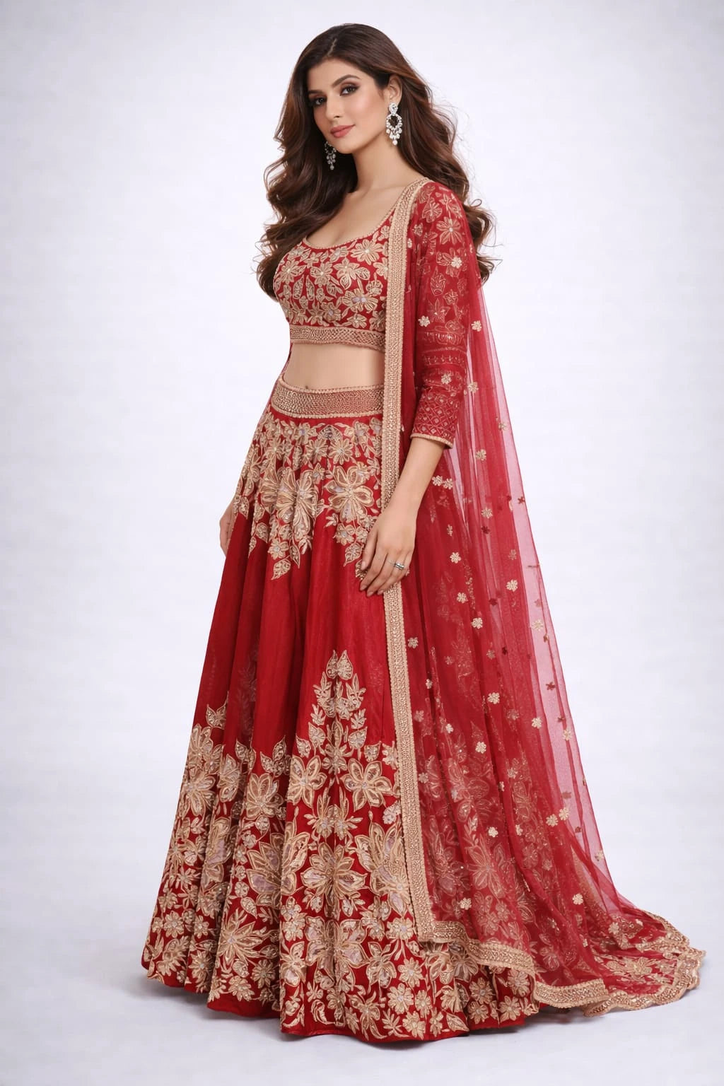 red embroidered lehenga