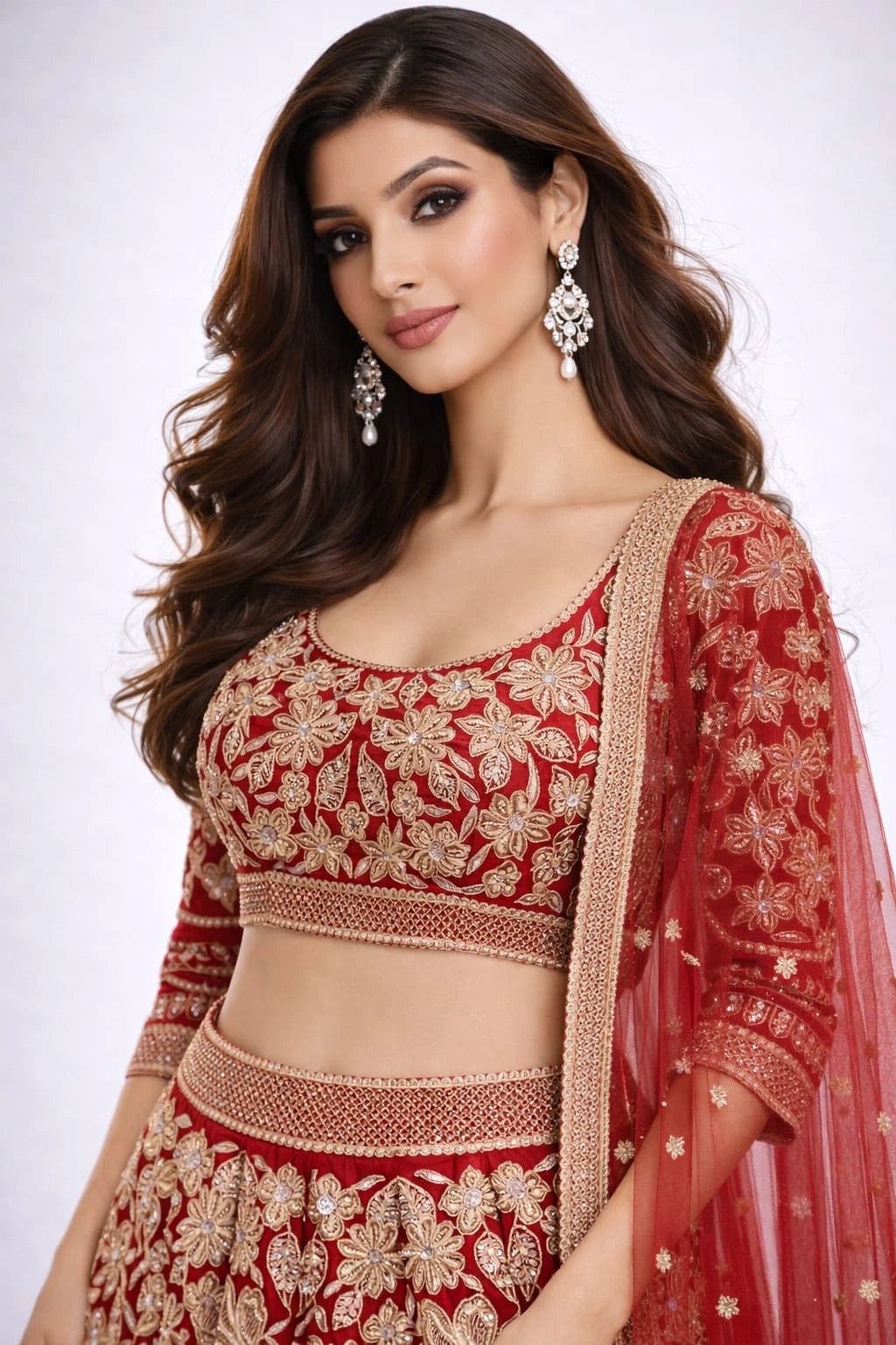 red embroidered lehenga